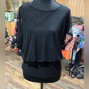 Women's Black Mesh-Sleeve Blouson Top